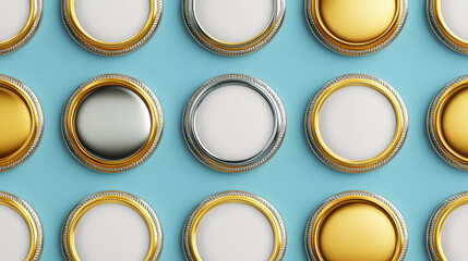 Stylized circular plates in various colors arranged on a blue background.