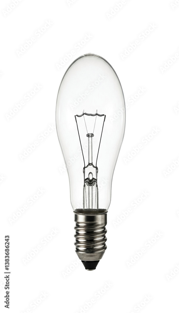 Poster clear glass lightbulb, isolated on a transparent background, showcasing its internal filament struct