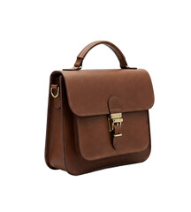 Brown leather handbag, isolated on a transparent background, showcasing elegant design and texture png image Cut out for design projects