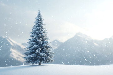 Obraz premium Snow-covered pine trees in a winter mountain landscape
