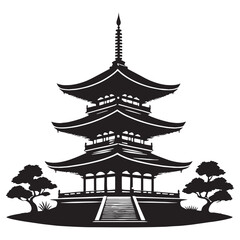 Towering Pagoda silhouette, showcasing its majestic height and elegance – Pagoda illustration – Pagoda vector – Monumental structure silhouette

