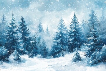 Fototapeta premium Serene Winter Wonderland Snow Falling on a Snowy Forest