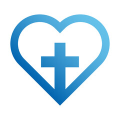 Fototapeta premium Vector Christian logo Heart with Cross on a White Background. Isolated Hand Drawn symbol. Minimalistic religion icon or logo.