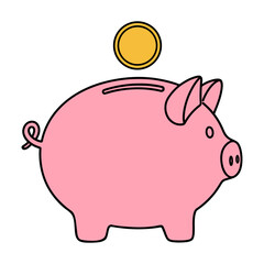 Vector icon of a piggy bank with a coin symbol, symbolizing savings and financial management.