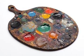 Fototapeta premium Vintage Wooden Artist's Palette with Oil Paints