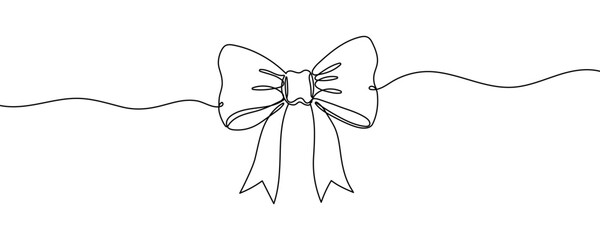 Line drawing of gift ribbon bow on white background. Templates for your designs. Vector illustration. Editable stroke
