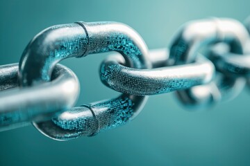 Digital Close-up of Metal Chain Links with Coded Texture