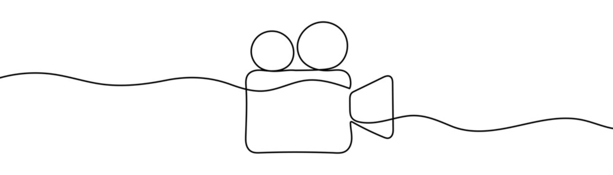 Continuous one line drawing of a retro cinema camera. Vintage Cinema camera sign. Editable stroke
