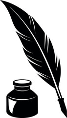 Isolated Black Feather Pen and Ink Vector Silhouette Artwork on White Background 04 eps 10 PNG Design Clipart