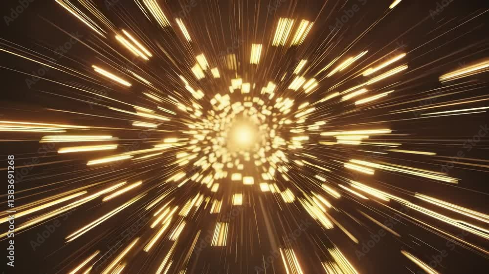 Poster bright explosion of light with radiating lines and sparkles in dark background