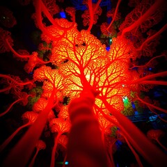 Fototapeta premium Glowing Vascular Abstraction: An artistic portrayal of biological intricacy, visualizing the vibrant network of blood vessels in a vivid, radiant display of life's fundamental building blocks.