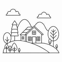Farm Market Outline Coloring Book Page Line Art