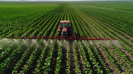 GPS-guided sprayer applying fertilizer to a field of soybeans, ensuring even distribution