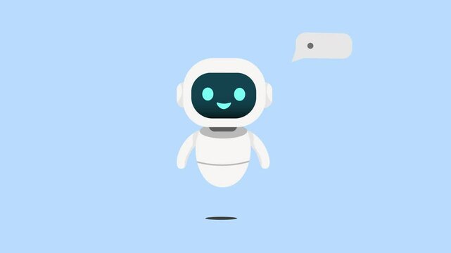 Cute Robot Chatbot with Typing Indicator on Blue Background, AI Assistant Animation