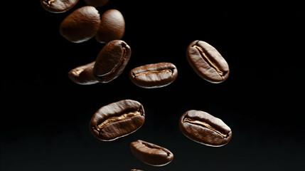 Fototapeta premium Falling Coffee Beans On Dark Background