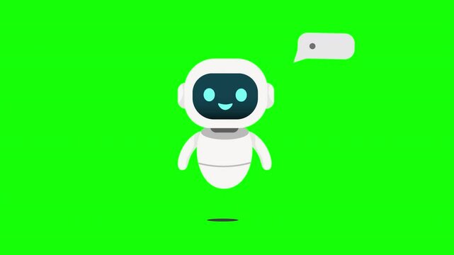 Cute Robot Chatbot with Typing Indicator on Green Screen, AI Assistant Animation