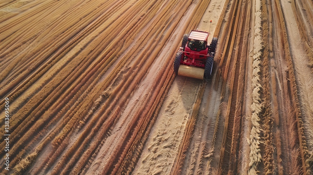 Poster high-tech baler collecting hay and creating neat, uniform bales in a field