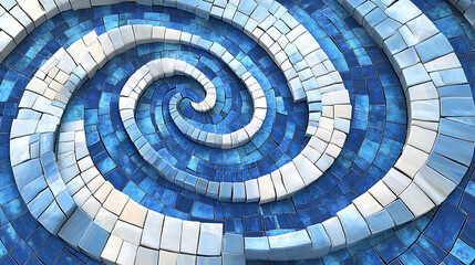 Naklejka premium Mosaic of swirling blue and white tiles with varying shapes and shades