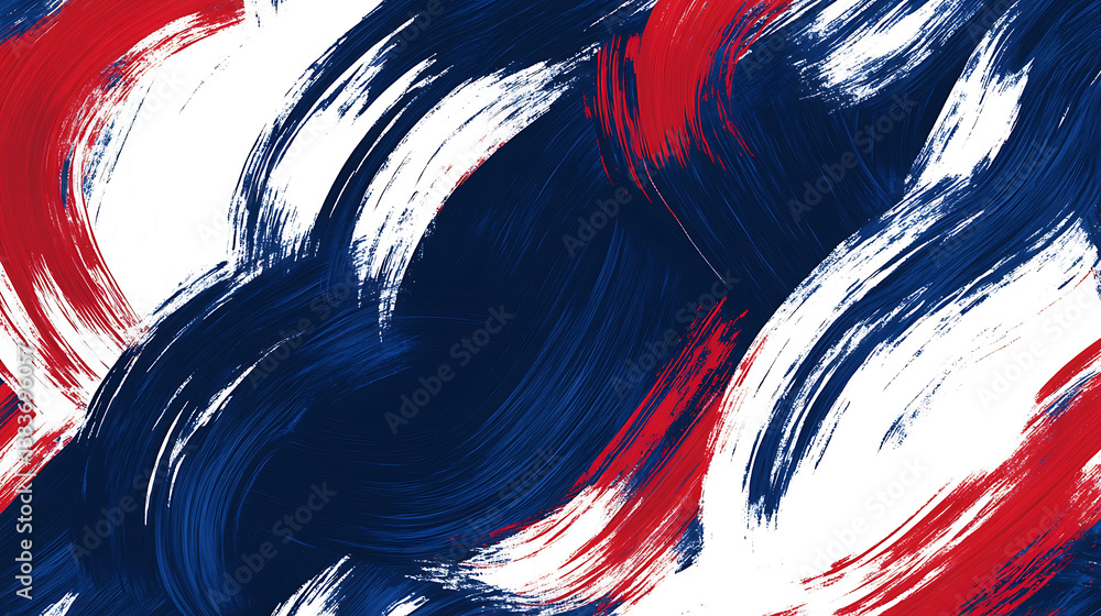 Poster navy blue, white and red brush strokes forming the pattern representing strength in unity