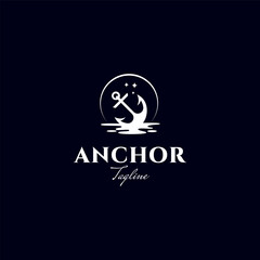 ship anchor logo with crescent moon and star in flat vector design style © Local Vector