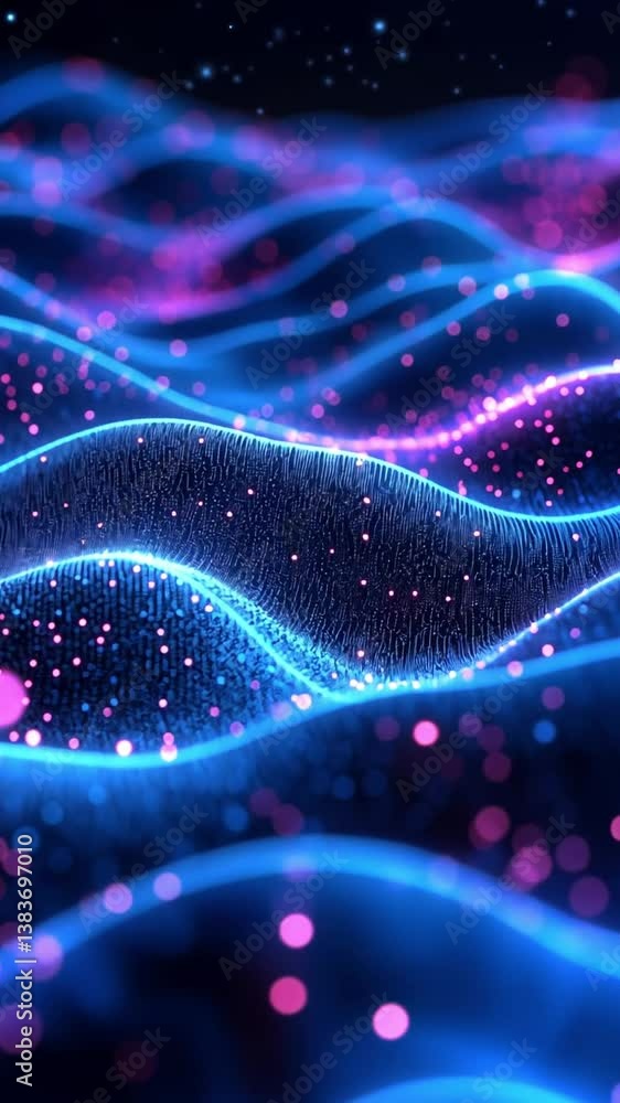 Poster futuristic animated background showcasing vibrant waves of technology in a high-definition setting