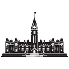 Obraz premium Majestic Parliament Building silhouette, symbolizing the power and governance of the nation – Parliament illustration – Parliament vector – Political monument silhouette