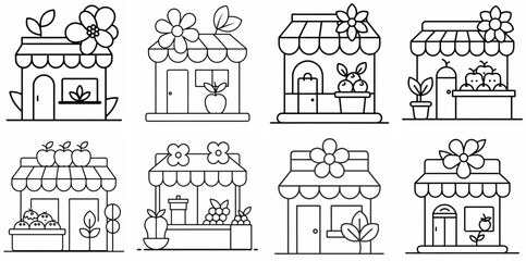 Fototapeta premium Fruit Shop Flower Outline Coloring Book Page Line Art Drawing