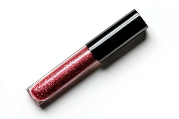 A tube of shimmery pink lip gloss on white background