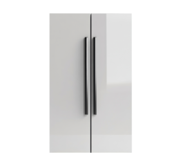 Modern kitchen refrigerator with sleek design and black handles on a transparent background, cut out