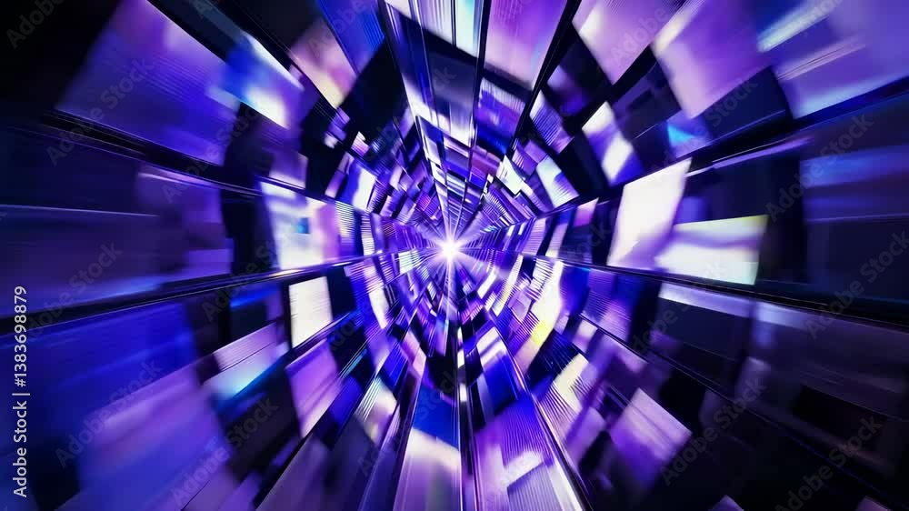 Poster abstract tunnel of light with blue and cyan geometric patterns and futuristic vibes