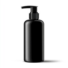 Elegant Black Dispenser Bottle with Liquid Soap Isolated on White Background
