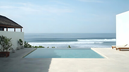 Obraz premium Modern Minimalist Pool House With Ocean View