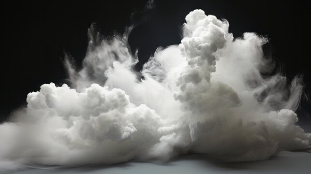 Ethereal white clouds of moisture gently floating and dispersing into the black atmosphere