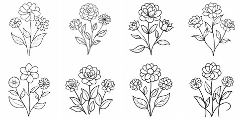 Garden Flowers Outline Coloring Book Page Line Art Drawing