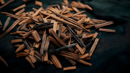 Pile Of Brown And Dark Wood Pieces On Dark Background