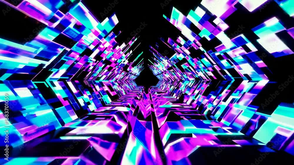 Poster vibrant tunnel of colorful light formations and abstract geometry in motion