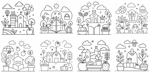 Gardening Farming Outline Coloring Book Page Line Art Drawing