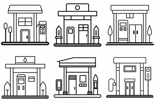 Gas Station Outline Coloring Book Page Line Art Drawing