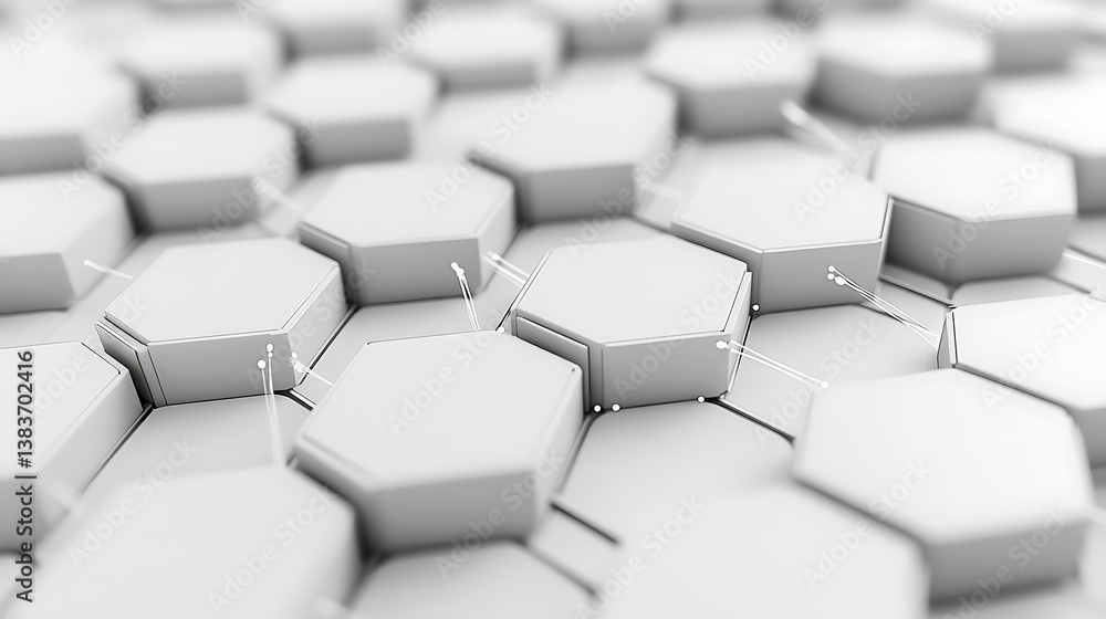 Poster Polygonal white and gray tech network on a background of dots and lines with connect technology, 3d render