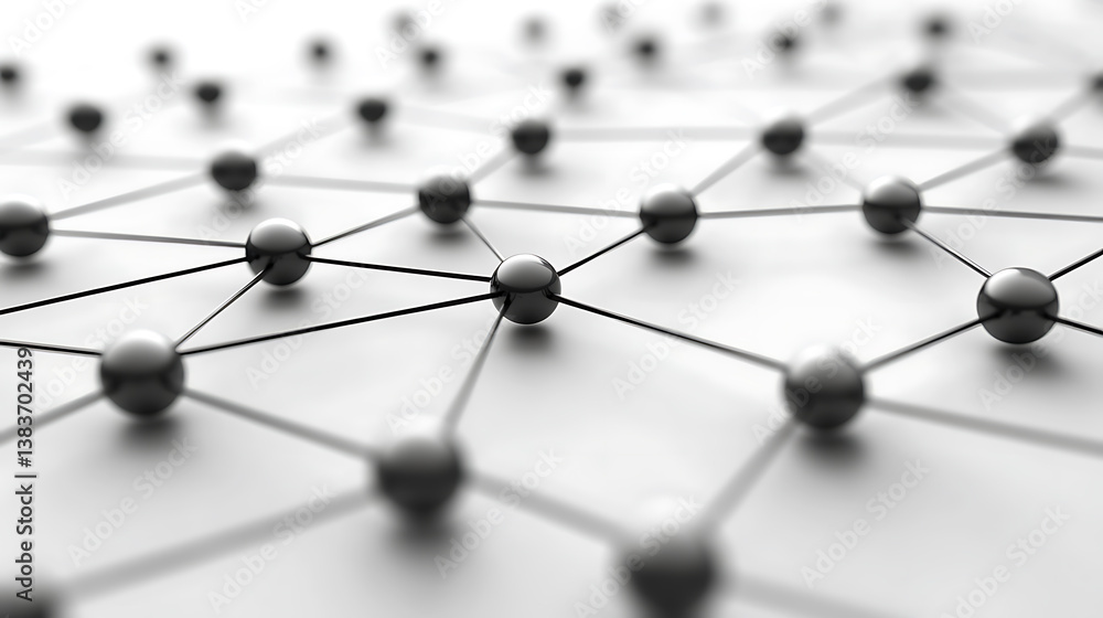 Poster Polygonal white and gray tech network on a background of dots and lines with connect technology, 3d render
