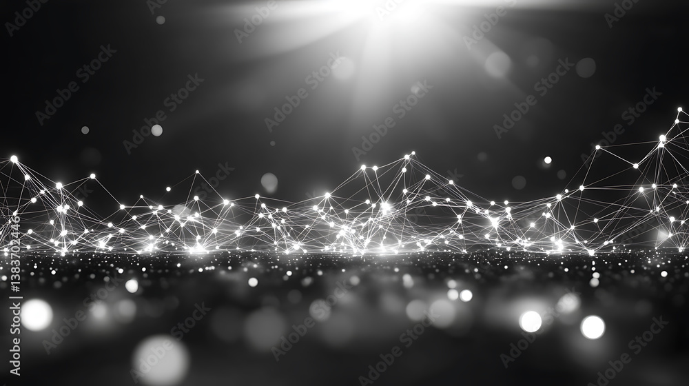 Leinwandbilder polygonal white and gray tech network on a background of dots and lines with connect technology, 3d 