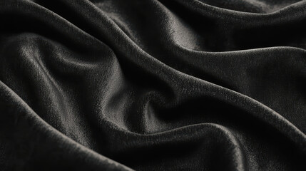 Fototapeta premium Abstract Drape of Black Velvet: A close-up shot revealing the intricate and luxurious folds of black velvet, its silky sheen and deep shadows suggesting a sophisticated and timeless elegance.