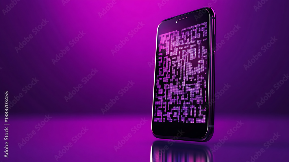 Poster qr code for smartphone scanning on purple background