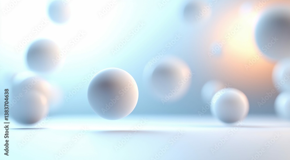 Poster softly glowing spheres hover, creating a minimalist, abstract composition against a gradient backdro
