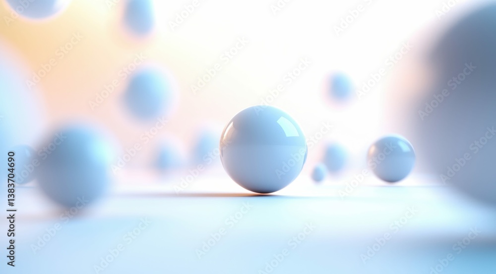 Aufkleber white, glossy spheres float in an abstract, dreamy render with a gradient background.