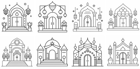 Hall Decoration Outline Coloring Book Page Line Art Drawing Set