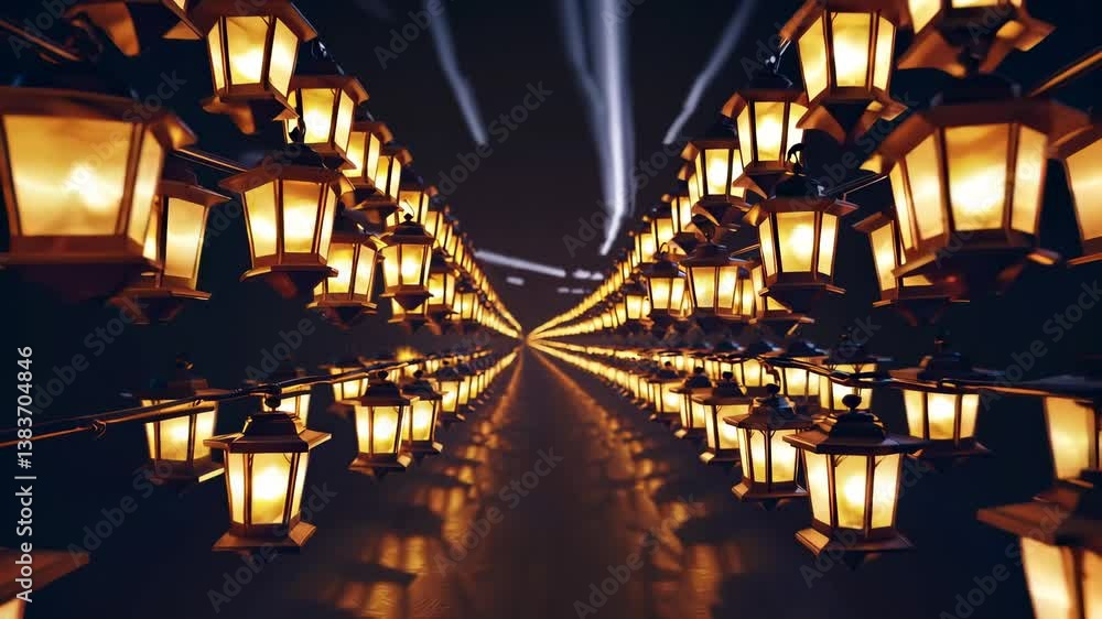 Poster Pathway of Lanterns Illuminated by Soft Light in a Serene Environment