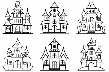 Haunted House Outline Coloring Book Page Line Art Drawing Set
