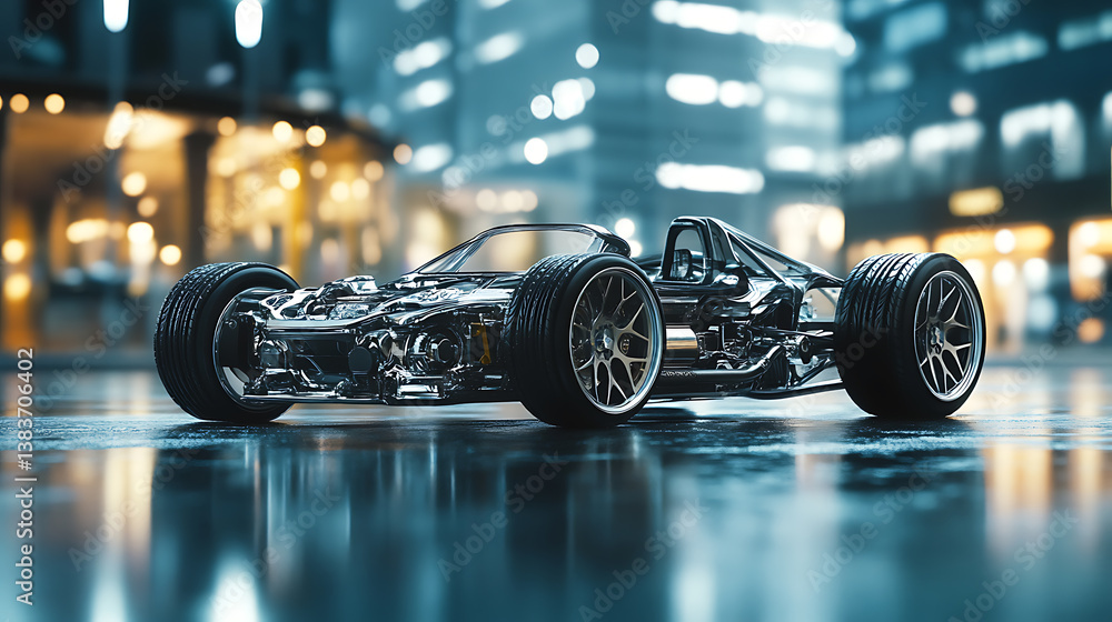 Fototapete Representation of a car development using a 3d render
