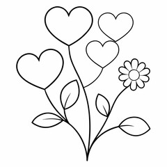 Hearts and Flowers Outline Coloring Book Page Line Art
